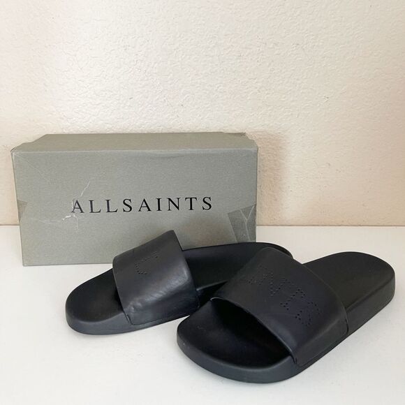 All Saints Karli leather Black Flip Flop Slides Sandals 10 new in box - Picture 4 of 14
